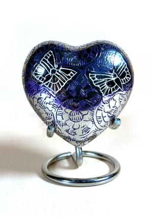 Beautiful Small Double Butterfly's Engraved Purple Heart Keepsake Urn for Human Ashes (Purple)