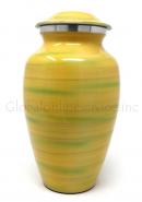 Yellow & Green Detailed Decorative Large Aluminium Adult Urn For Human Ashes.
