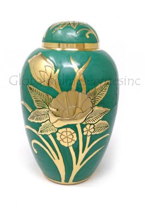 Big Dome Top Green Large Floral Adult Funeral Human Ashes Urn