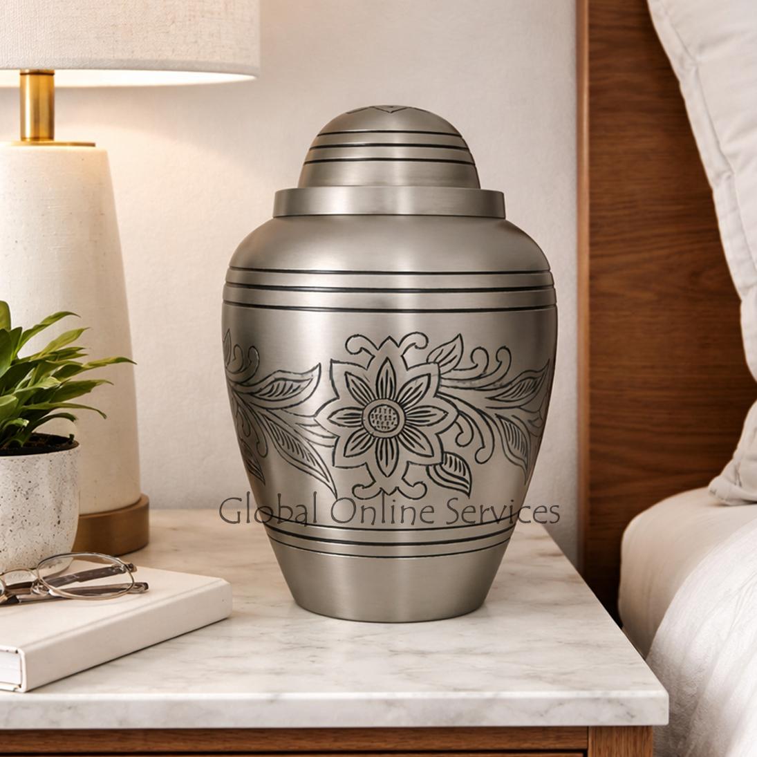 Big Pewter Bouquet Brass Adult Urn Ashes for Human