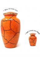 Big Size Classic Orange Adult Cremation Brass Urn for Human Ashes+ FREE Small Keepsake Urn (Large)