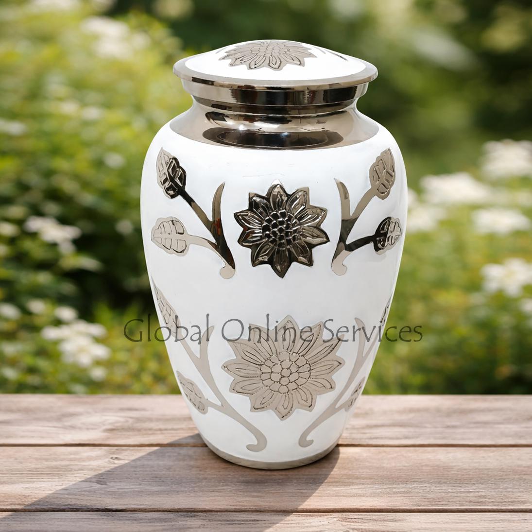 Big White Color Sunflower Hastings Adult Funeral Urn for Human Ashes