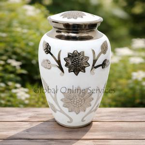 Big White Color Sunflower Hastings Adult Funeral Urn for Human Ashes