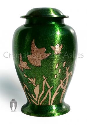 Birds In Flight Green Color Big Funeral Adult Urn Ashes