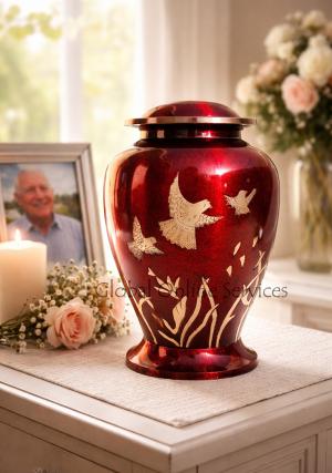 Birds In Flight Red Color Big Funeral Adult Urn Ashes Birds In Flight Red Color Big Funeral Adult Urn Ashes