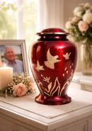 Birds In Flight Red Color Big Funeral Adult Urn Ashes
