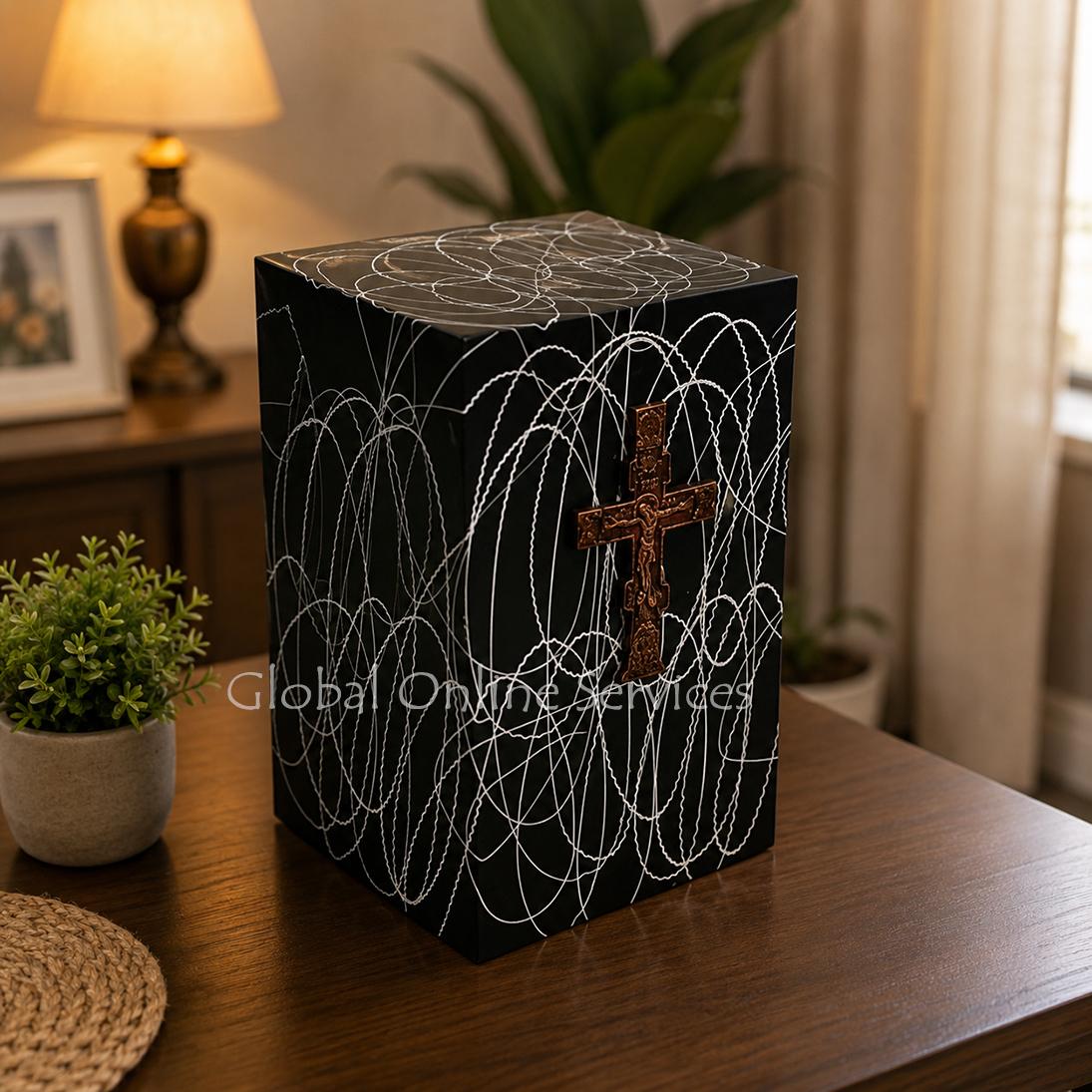 Black Cross Christ Iron Cremation Urn