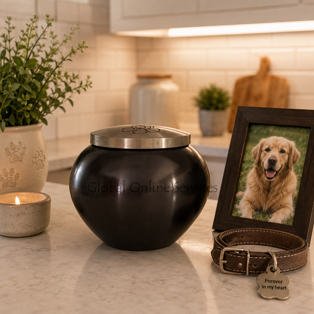 Black Nickle Paw Print Pet Dog/Cat Memorial Urn For Ashes