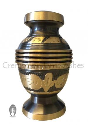 Black and Gold Engraved Floral Brass Mini Keepsake Memorial Urn