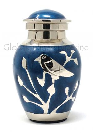 Blessing Silver Birds Small Keepsake Urn (Blue and Silver)