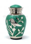 Blessing Silver Birds Small Keepsake Urn (Green and Silver) 