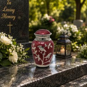 Blessing Silver Birds Small Keepsake Urn (Red and Silver) 