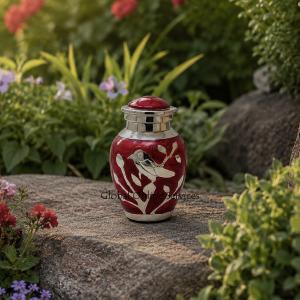 Blessing Silver Birds Small Keepsake Urn (Red and Silver)