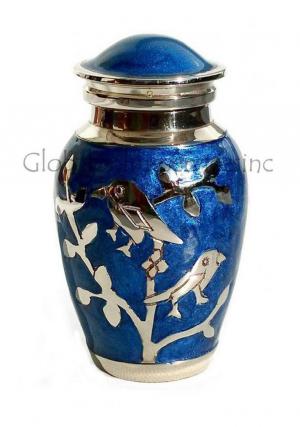 Blessing Silver Twin Birds Small Keepsake Urn (Blue and Silver)