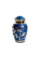 Blessing Silver Twin Birds Small Keepsake Urn (Blue and Silver)