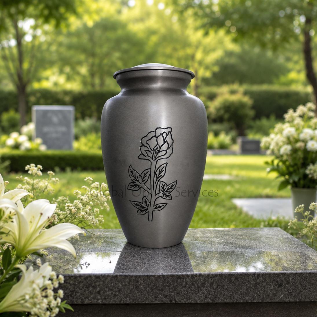 Blossming Rose Engraved Adult Urn For Human Ashes