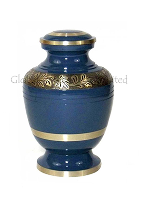 Blue Floral Leaf Band Cremation Urn for Ashes