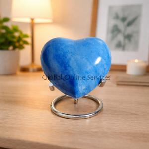 Blue Heart Keepsake Urn for Memorial Ashes, Brass Made