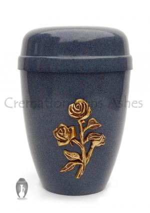 Blue Marble Finish and Engraved with Rose Stem for Adult Human Cremation Ashes 