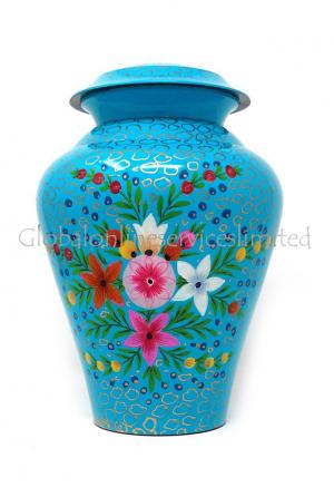 Blue Meadow Flowers Brass Urn for Cremation Ashes