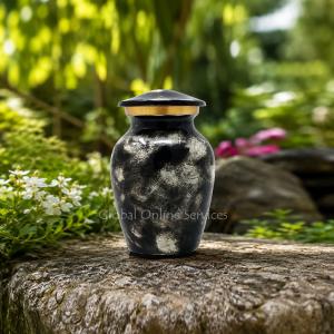 Brushed Silver & Black Mini Urn – Artistic Textured Brass Keepsake for Ashes