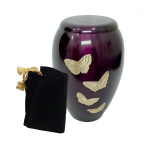 Golden Flying Butterflies Purple Adult Urn For Human Ashes