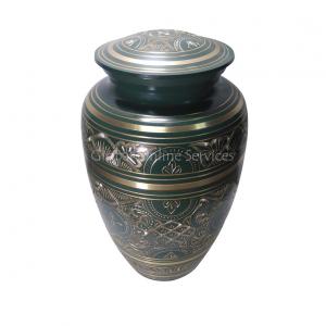 Large Forest Green Golden Detailed Adult Urn Ashes