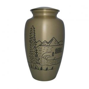 Mountain Scene Brass Adult Funeral Urn for Ashes
