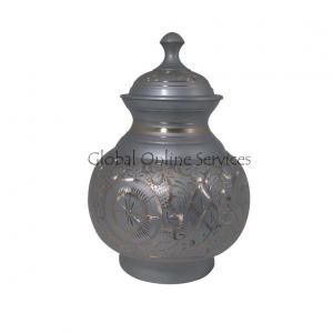 Grey and Gold Engraved Pointed Top Big Adult Cremation Urn