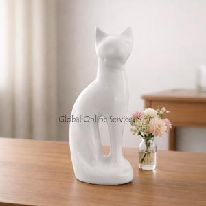 White Gloss Cat Shape Pet Cremation Urn For Ashes
