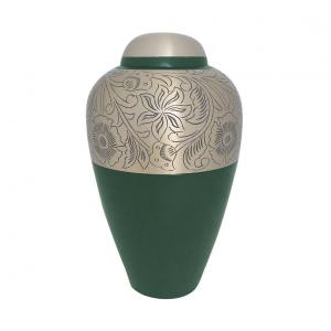 Floral Etched Antique Brass Cremation Urn for Human Ashes