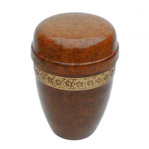 Marble Brown Finish Floral Band Aluminium Adult Memorial Urn for Ashes