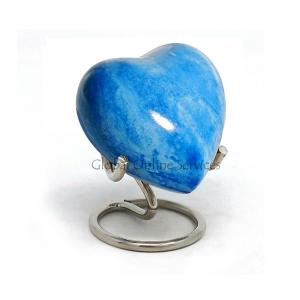 Blue Heart Keepsake Urn for Memorial Ashes, Brass Made
