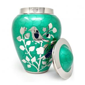 Green blessing birds large adult ashes cremation urn 