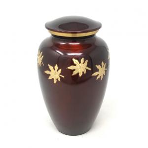 Classic Medium Falling Leaves Brass Cremation Urn For Human Ashes. (Medium)