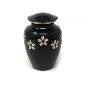 Classic Medium Golden Flower Engraved Black Brass Urn For Human Cremation Ashes. (Medium)