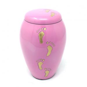 Baby Paw Prints on Sutton Brass Pink Baby Memorial Urn for Ashes.