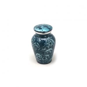 Elegant Silver-Blue Marbled Keepsake Urn – Mini Aluminium Memorial Urn with Velvet Box