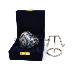 Brass Flower Heart Keepsake Funeral Urn (Blue)
