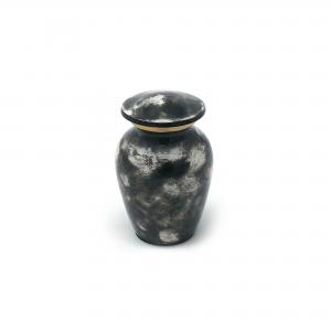Brushed Silver & Black Mini Urn – Artistic Textured Brass Keepsake for Ashes