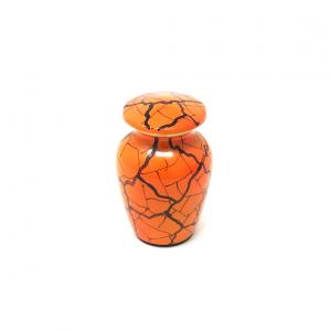 Vibrant Orange & Black Crackle Keepsake Urn – Artistic Mini Brass Urn for Ashes