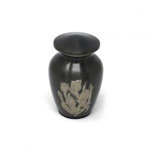 Elegant Gray Keepsake Urn with Hand-Engraved Rose – Small Memorial Urn for Ashes