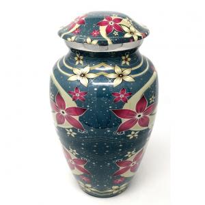 Large Blue Floral Aluminium Urn for Human Ashes