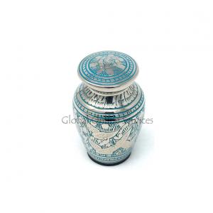Elegant Green Swirl Keepsake Urn – Small Brass Memorial Urn with Silver Dove Engraving