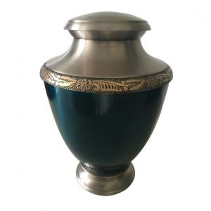 Blue Finish Antique Hand Engraved Border Adult Urn