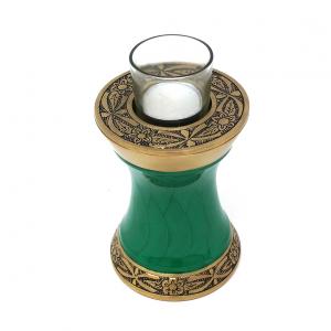 Green Floral leaf Engraved Medium Tealight Cremation Urn For Human Ashes