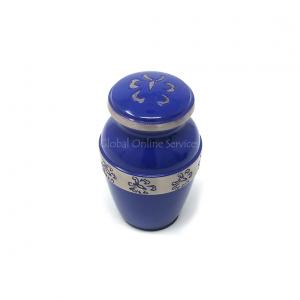 Beautiful Small Blue Urn With Nickel Butterfly Band Keepsake for Human Ashes (Small)