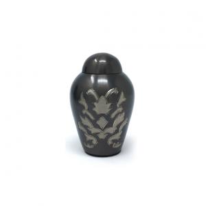 Pack of Two Charcoal Gray Keepsake Urns with Silver Engraved Design – Elegant Mini Memorial Urns for Ashes