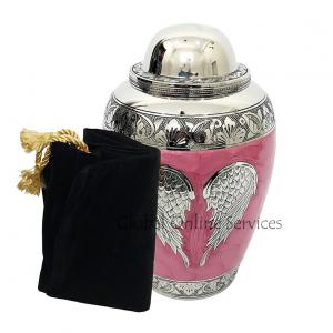 Heavenly Angel Wings Fly With The Wind Design Large Adult Human Memorial Urn For Ashes (Pink)