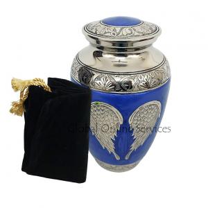 Heavenly Angel Wings Fly With The Wind Design Large Adult Human Memorial Urn For Ashes Blue